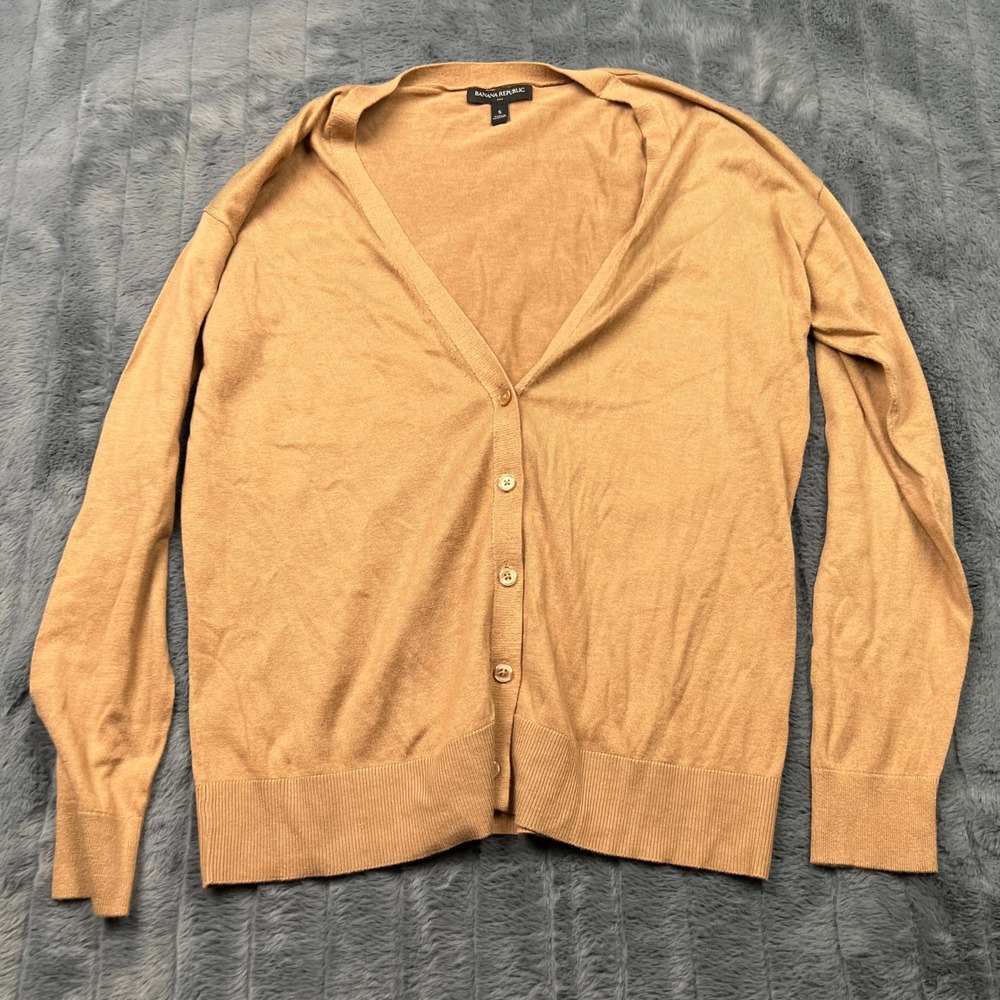 Banana Republic Womens Tan V-Neck Button Front Knit Cardigan Sweater Small